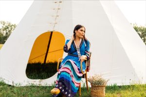 model wearing Periwinkle T-Dress (PRE-ORDER) VENDOR MASKAWITEHEW